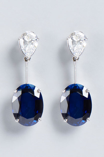 White Finish Oval Swarovski Zirconia Earrings In Sterling Silver