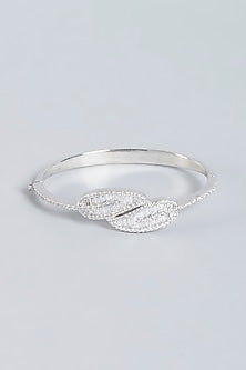 White Finish Swarovski Zirconia Bangle In Sterling Silver