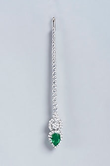 White Finish Swarovski Zirconia & Green Drops Maang Tikka In Sterling Silver