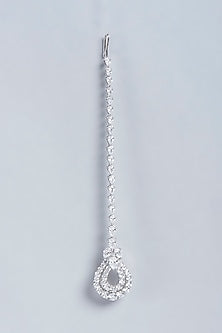 White Finish Swarovski Zirconia Maang Tikka In Sterling Silver
