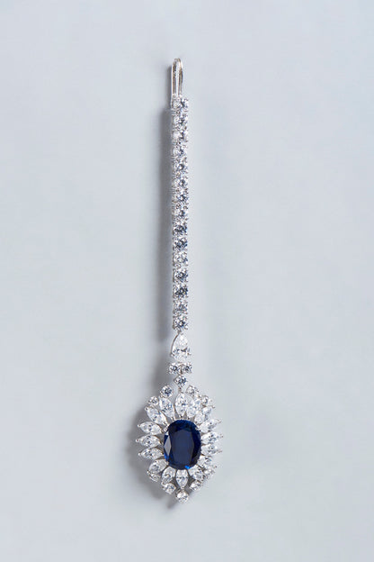 White Finish Swarovski Maang Tikka In Sterling Silver