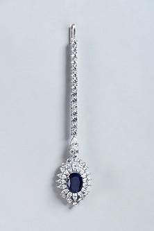 White Finish Swarovski Maang Tikka In Sterling Silver