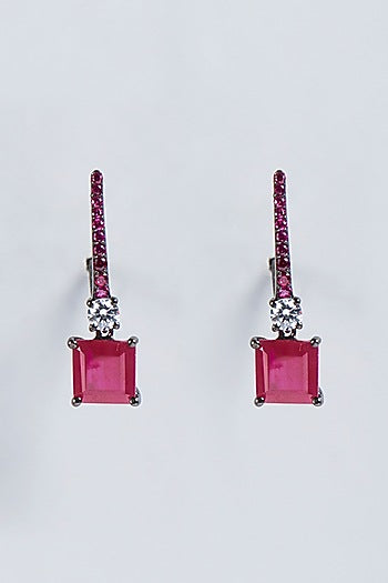 Black Rhodium Finish Swarovski Zirconia Hoop Earrings In Sterling Silver