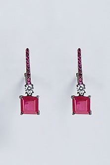 Black Rhodium Finish Swarovski Zirconia Hoop Earrings In Sterling Silver