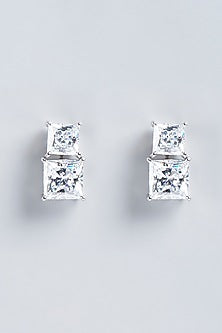 White Finish Princess-Cut Swarovski Zirconia Earrings In Sterling Silver