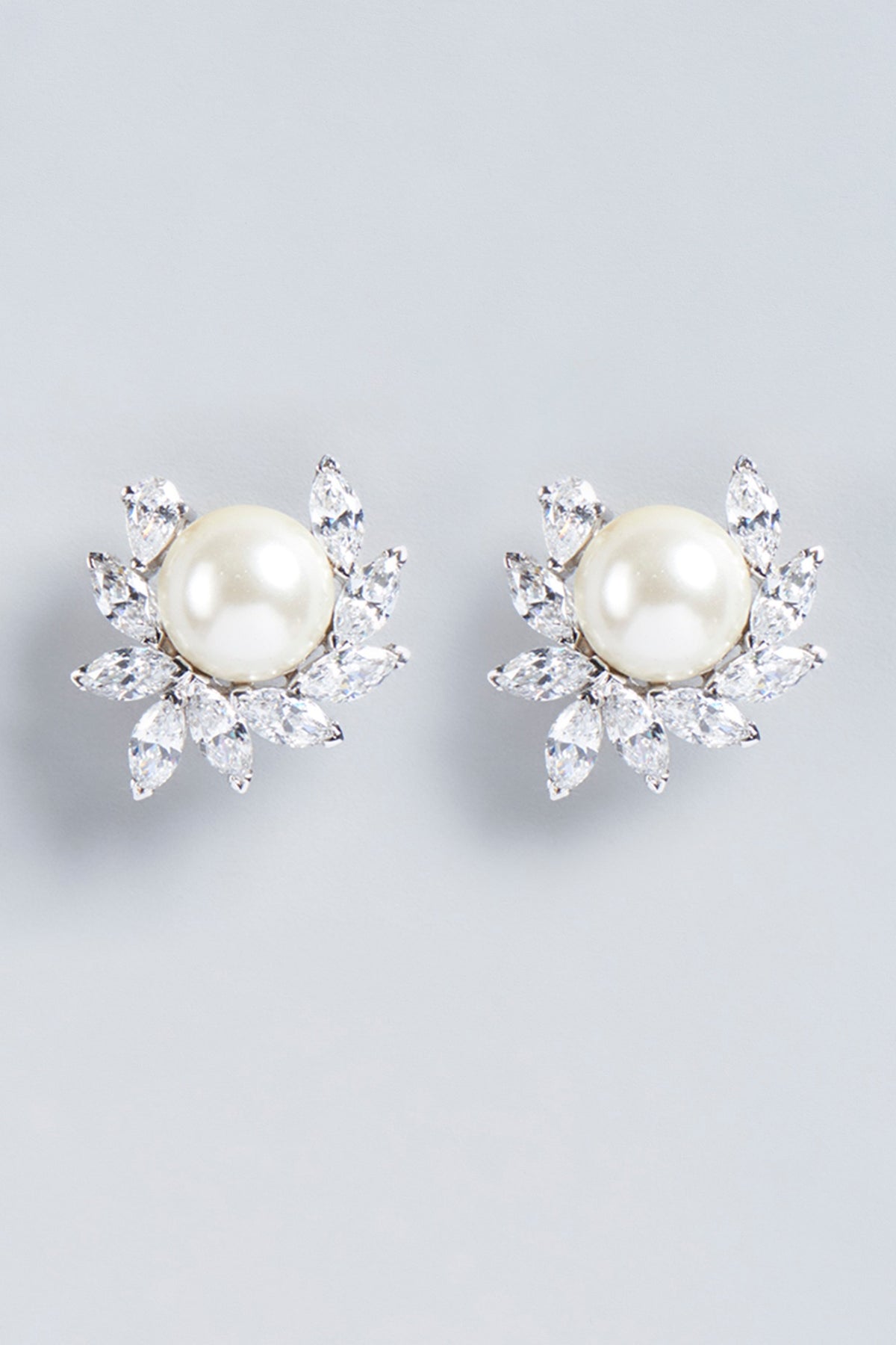 White Finish Synthetic Pearl & Swarovski Zirconia Earrings In Sterling Silver