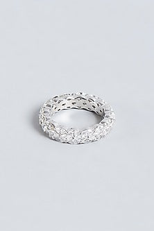 White Finish Swarovski Zirconia Ring In Sterling Silver