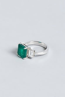 White Finish Green Swarovski Zirconia Ring In Sterling Silver