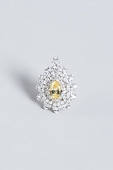 White Finish Yellow Swarovski Zirconia Ring In Sterling Silver