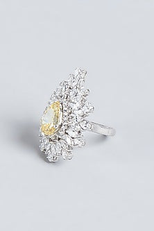 White Finish Yellow Swarovski Zirconia Ring In Sterling Silver
