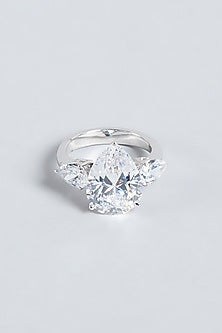 White Finish Pear-Cut Swarovski Zirconia Ring In Sterling Silver
