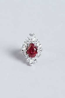 White Finish Red Swarovski Zirconia Ring In Sterling Silver