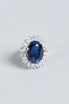 White Finish Blue & White Swarovski Zirconia Ring In Sterling Silver