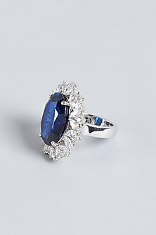 White Finish Blue & White Swarovski Zirconia Ring In Sterling Silver