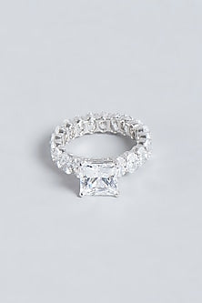 White Finish Oval-Cut Swarovski Zirconia Ring In Sterling Silver