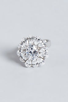 White Finish Swarovski Zirconia Ring In Sterling Silver