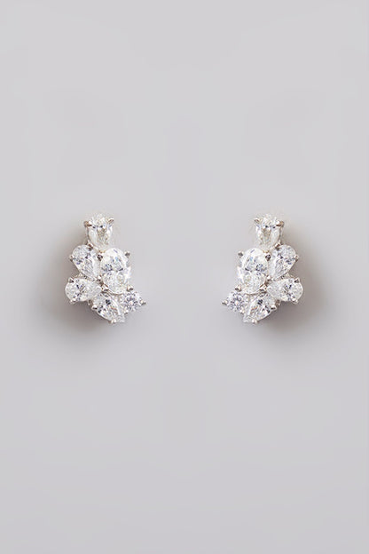 White Finish White Stone Stud Earrings In Sterling Silver