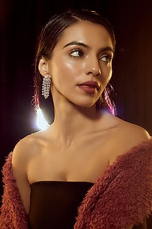 White Finish Swarovski Zirconia Dangler Earrings In Sterling Silver