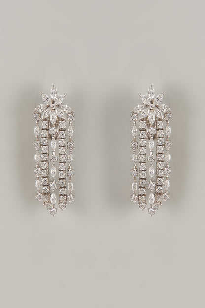 White Finish Swarovski Zirconia Dangler Earrings In Sterling Silver