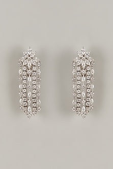White Finish Swarovski Zirconia Dangler Earrings In Sterling Silver