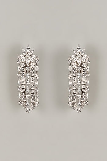 White Finish Swarovski Zirconia Dangler Earrings In Sterling Silver