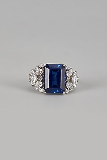 White Finish Swarovski Zirconia Ring In Sterling Silver