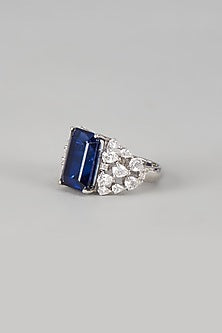 White Finish Swarovski Zirconia Ring In Sterling Silver