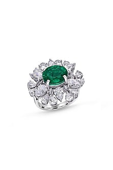 White Finish Swarovski Zirconia Ring In Sterling Silver