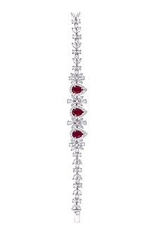 White Finish Cuff Bracelet With Swarovski Zirconia In Sterling Silver