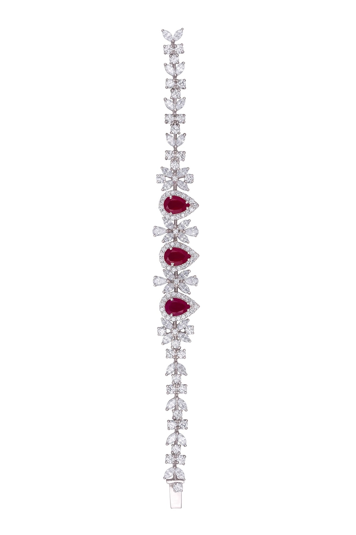 White Finish Cuff Bracelet With Swarovski Zirconia In Sterling Silver