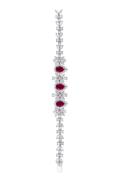 White Finish Cuff Bracelet With Swarovski Zirconia In Sterling Silver