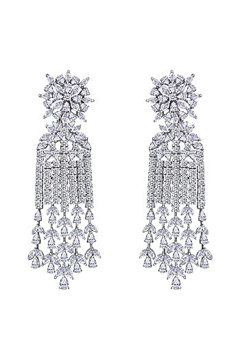 White Finish Swarovski Zirconia Earrings In Sterling Silver