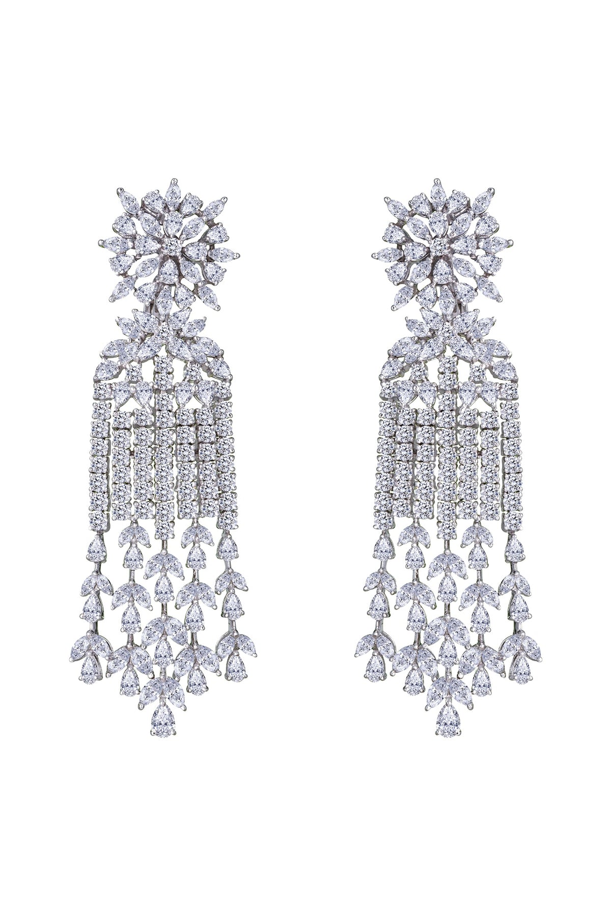 White Finish Swarovski Zirconia Earrings In Sterling Silver