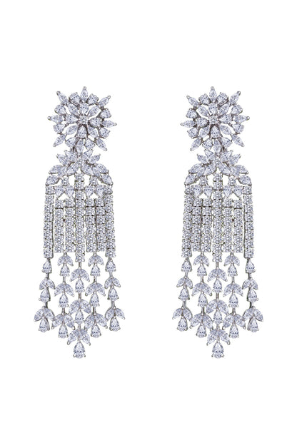 White Finish Swarovski Zirconia Earrings In Sterling Silver