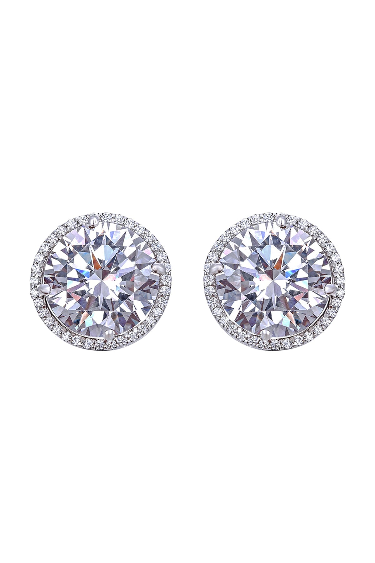 White Finish Swarovski Zirconia Stud Earrings In Sterling Silver