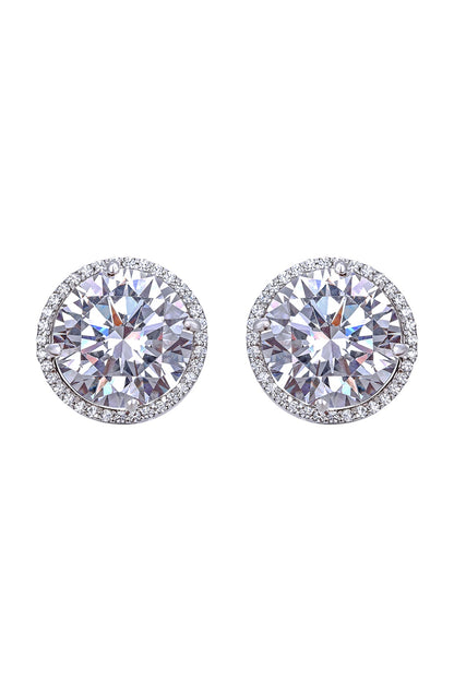 White Finish Swarovski Zirconia Stud Earrings In Sterling Silver