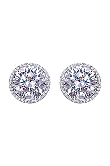 White Finish Swarovski Zirconia Stud Earrings In Sterling Silver