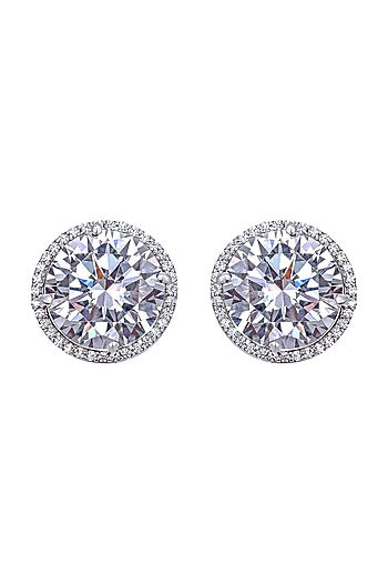 White Finish Swarovski Zirconia Stud Earrings In Sterling Silver