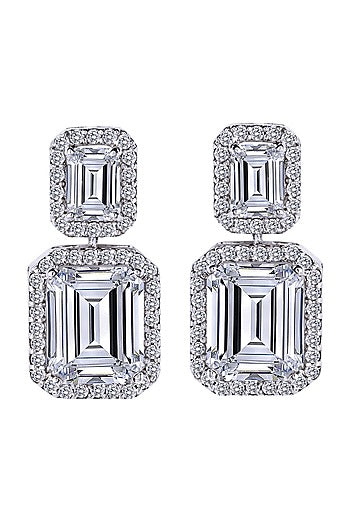 White Finish Swarovski Dangler Earrings In Sterling Silver
