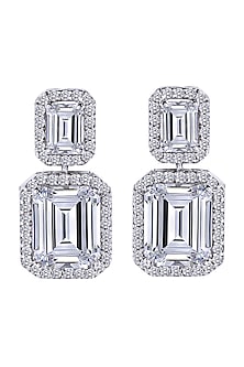 White Finish Swarovski Dangler Earrings In Sterling Silver