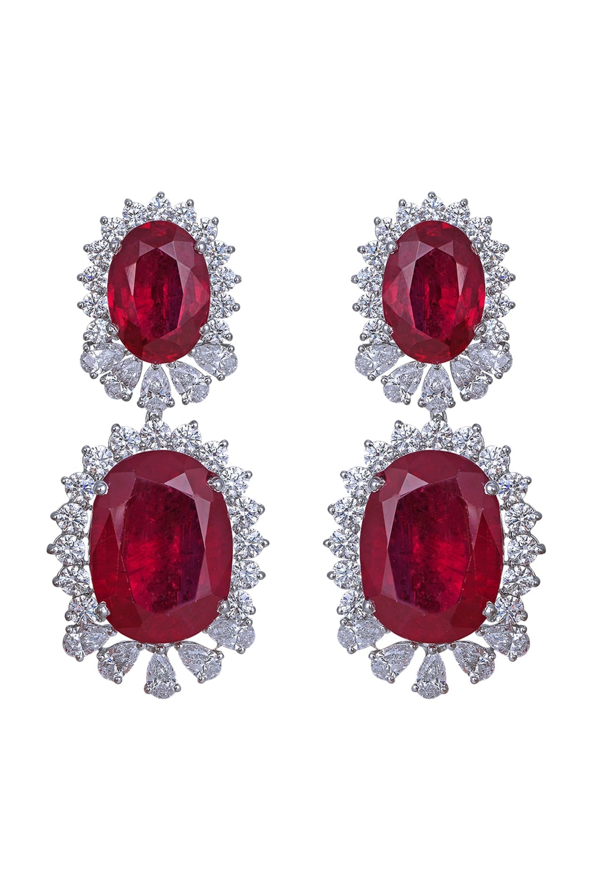 White Finish Synthetic Stones Chandelier Earrings In Sterling Silver