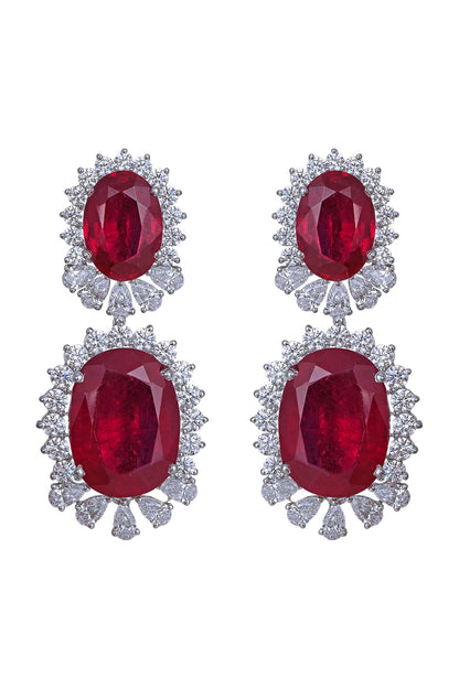 White Finish Synthetic Stones Chandelier Earrings In Sterling Silver