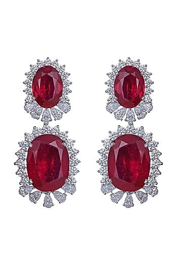 White Finish Synthetic Stones Chandelier Earrings In Sterling Silver