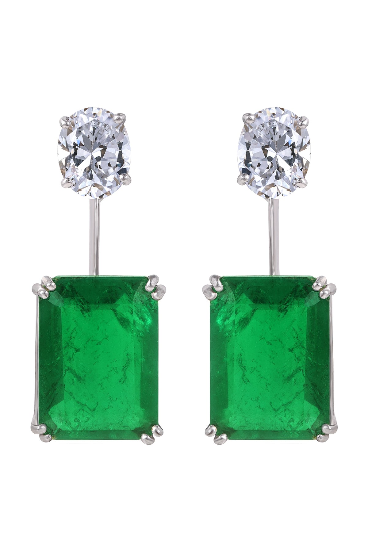 White Finish Synthetic Stones Dangler Earrings In Sterling Silver