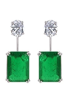 White Finish Synthetic Stones Dangler Earrings In Sterling Silver