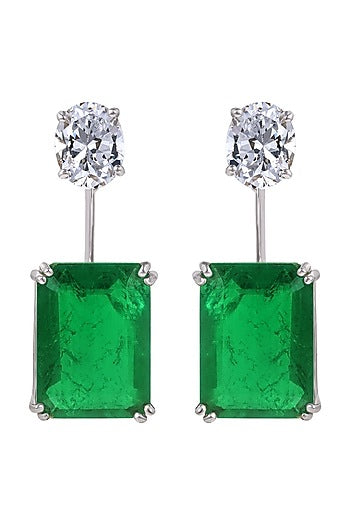 White Finish Synthetic Stones Dangler Earrings In Sterling Silver