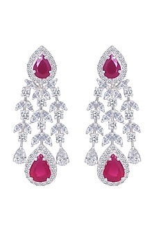 White Finish Synthetic Stones Earrings In Sterling Silver