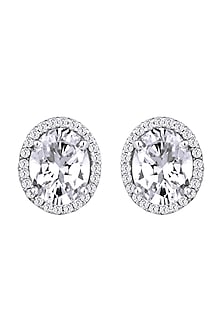 White Finish Swarovski Zirconia Earrings In Sterling Silver