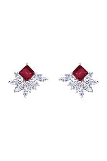 White Finish Swarovski Zirconia Earclips In Sterling Silver