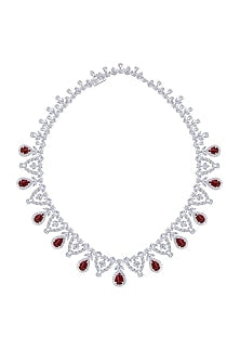 White Finish Synthetic Stones Necklace In Sterling Silver